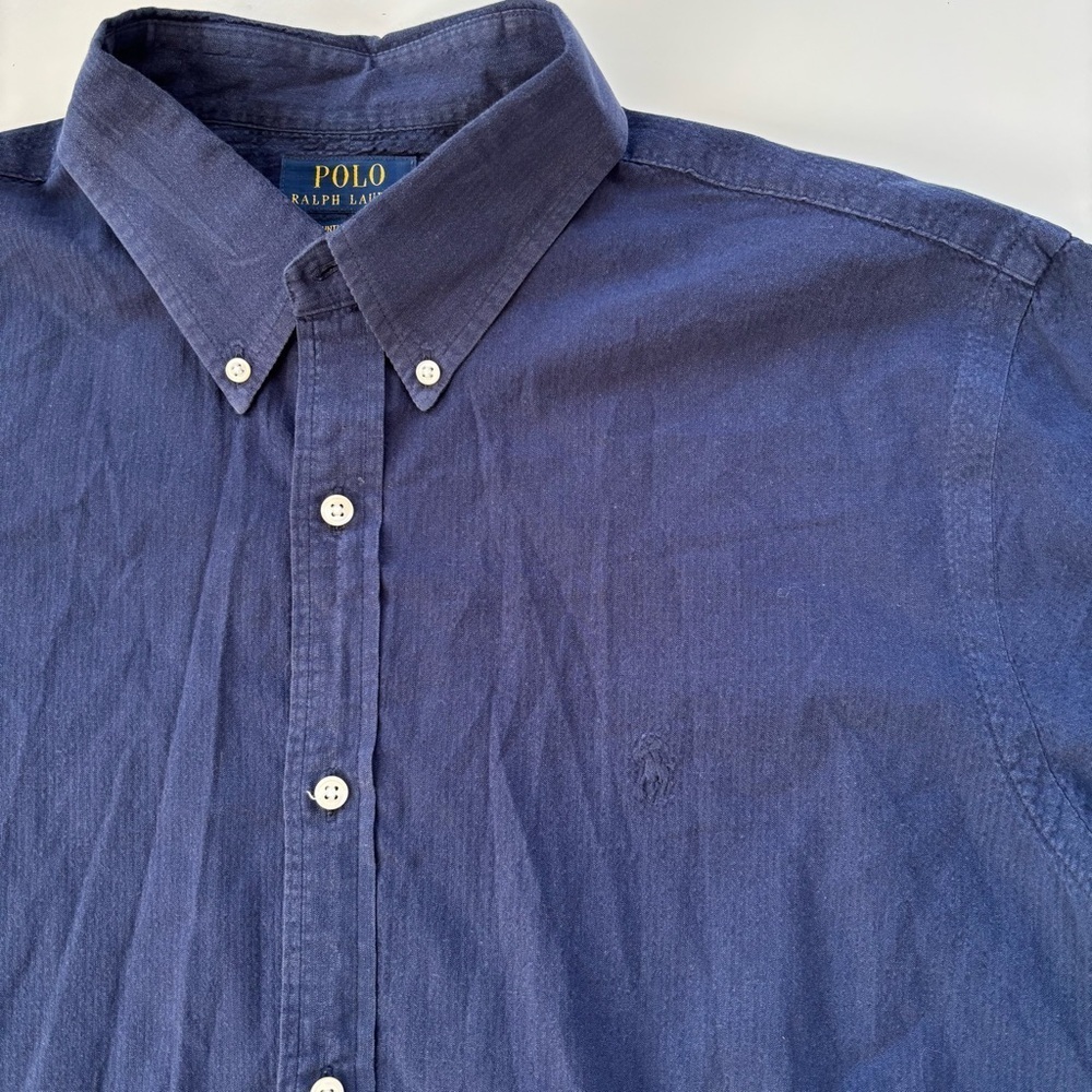 Polo Ralph Lauren Men's Navy Blue RL Prepster Classic Fit Seersucker Shirt LARGE - Picture 9 of 12